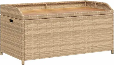 Obrázok produktu pre vidaXL Lavica s úložným priestorom Béžová 100x50x52 cm Polyratan Akáciové drevo