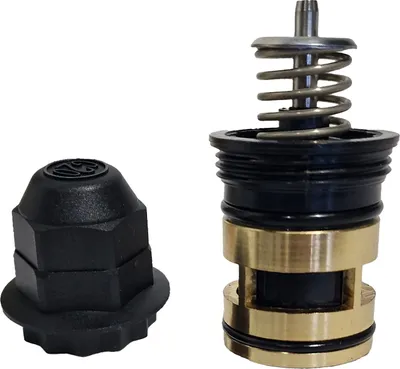 Two parts of a valve assembly are shown against a white background.