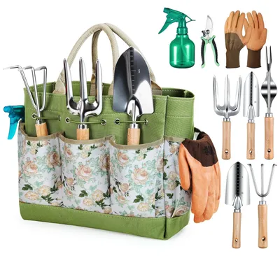 Immagine prodotto di Set di attrezzi da giardino da 9 pezzi con borsa organizer – Attrezzi per la cura delle piante