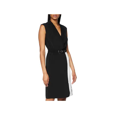 Produktbild von Comma Damen Kleid Kurz Schwarz-Weiß Ärmellos V-Ausschnitt 601.12.008.20.200.2050812