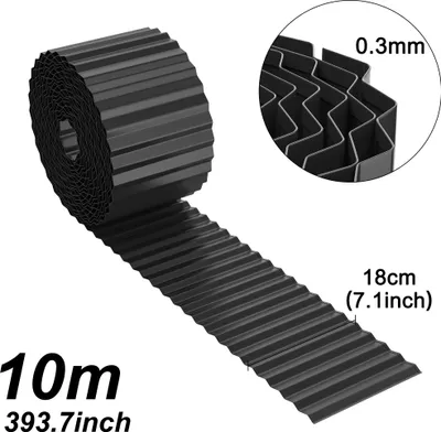 Obrázok produktu pre QEENTOE 10 metrová flexibilná ohraničovacia hranica pre záhony, ohraničenie záhrad, dekoratívne prvky do záhrady, výška 18 cm, čierna, 1 kus