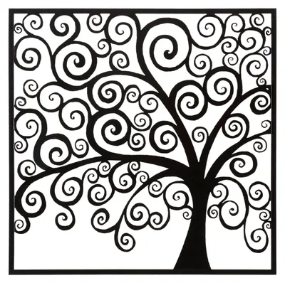 Zdjęcie produktu dla Panel dekoracyjny Three Plus 3D Iron – obraz ścienny ze stylizowanym drzewem w czarnej kwadratowej ramie 100x100 cm – Style Glam