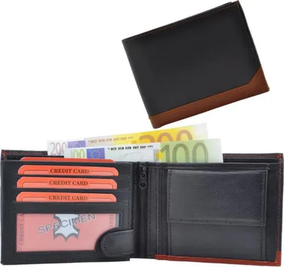 Produktbild von Geldbörse Nappa Leder Scheintasche schwarz/tan Stripe