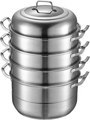 Produktbild von Dampfgarer aus 304 Edelstahl - Stapelbarer 5-stöckiger Kochtopf - Glasdeckel - Durchmesser 32 cm - Rostfrei - Silber