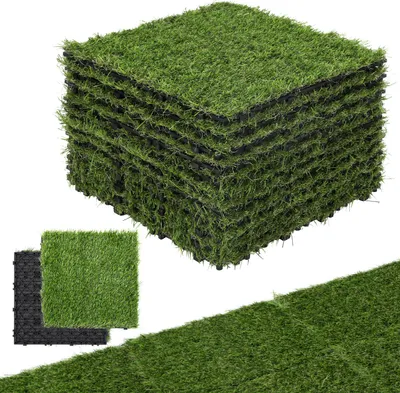 Obrázek produktu pro ISOISL Umělá tráva, klikací dlaždice, 30x30 cm, 44 kusů (4 m²) – Dlaždice pro terasy a balkony s drenážním systémem, realistickým vzhledem a snadnou montáží, vhodné pro použití uvnitř i venku