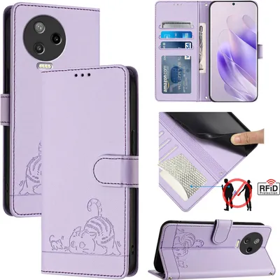 Produktbild von Leder Hülle für Infinix Note 12 Pro 4G /Note 12 (2023) Süße Katze Flip Case Brieftasche Schutzhülle mit Standfunktion Lila