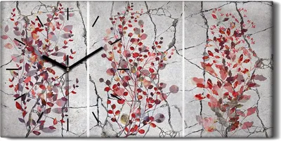 Produktbild von Wanduhr Bürouhr Leinwand Bild 60x30 Malerei Abstrakte Blätter Zweige Kunst - schwarze Hände