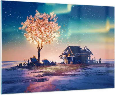 Produktbild von Bilder auf glas - Baum Haus Nacht Sterne - 100x70cm - Glasbilder - Wandbilder - Kunstdruck - zum Aufhängen bereit - Wanddekoration aus Glas - Glas Bilder - Wandbild auf Glas - GAA100x70-2849