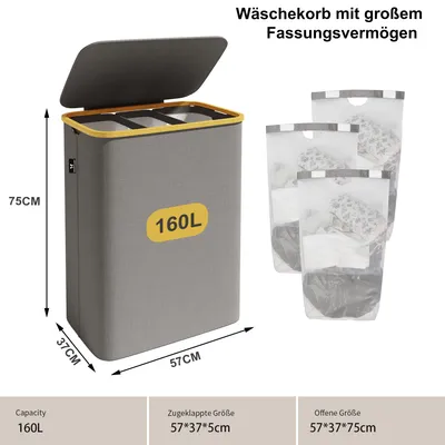 Image de Adel Dream Panier à linge avec couvercle , le panier à linge peut être plié, le sac à linge peut être plié (160L, gris foncé)