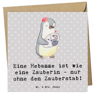 Produktbild von Mr. & Mrs. Panda Glückwunschkarte Hebamme Magie - Grau Pastell - Geschenk, faltkarte, anlasskarte, Klappkarte, Einsatz, Wertschätzung, Wunder, Grußkarte, Unterstützung
