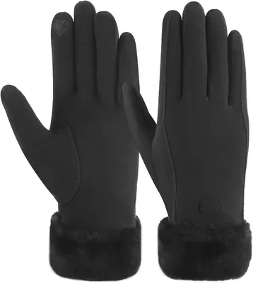 Immagine prodotto di Guanti caldi da donna, taglia unica, elasticizzati, touchscreen, antivento, in pile, eleganti, A0503 Nero
