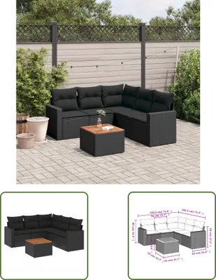 Produktbild von The Living Store 6-tlg. Garten-Sofagarnitur mit Kissen Schwarz Poly Rattan