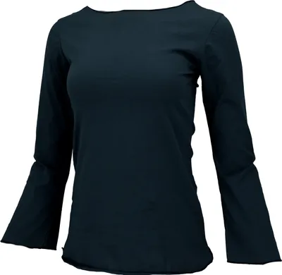 Produktbild von Basic Langarmshirt, Yogashirt mit Trompetenärmeln - Schwarz, Damen, Baumwolle, Größe: L