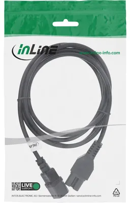 Produktbild von InLine Netzkabelverl., Warmgerätest. gerade C15 auf BU gerade C14, schwarz,1,8m, 1,8 m, C14-Koppler, C15-Koppler