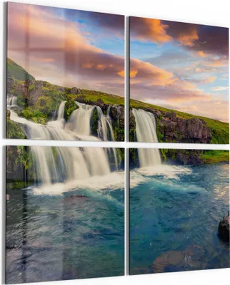 Produktbild von DEQORI Glasbild Echtglas 4x50x50 cm 'Kirchberg Wasserfall' Wandbilder XXL groß