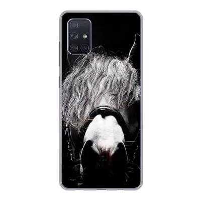 Produktbild von MuchoWow® Handyhülle Schutzhülle Hülle für Samsung Galaxy A71 Pferd - Porträt - Schwarz - Weiß Silikon Softcase Handy Hülle - Kartenbesitzer