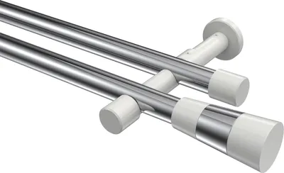 Produktbild von Interdeco Gardinenstange / Vorhangstange Chrom / Weiß, Typ Prestige Tanara (Konus Bicolor) ohne Ringe, 20 mm Ø 2-läufig, 360 cm
