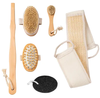 Produktbild von Trockenbürstenset Gesichtsbürste Massagebürste - 6 Stück - Gesichtsreinigungsbürste - Lange Trockenbürste - Für Lymphdrainage und Cellulite