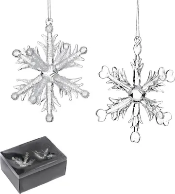 Produktbild von Goodwill Weihnachtsanhänger Schneeflocke in Luxusbox Glas Weiß D 12 cm Sonderangebot pro 2 Stück