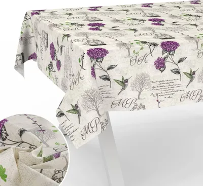 Produktbild von Tischdecke Hortensien mit Blumen Botanik aus Stoff Tischwäsche mit Beschichtung Tischtuch Barock Beige Breite 120cm Länge 160cm mit Schnittkante