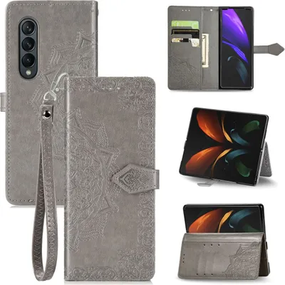 Produktbild von König Design Hülle kompatibel mit Samsung Galaxy Z Fold4 5G Kunstleder Handyhülle - Handy Case Grau