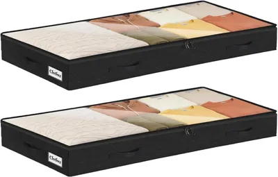 Produktbild von Unterbett-Aufbewahrungsbox 2 Stück, 10 cm hoch, mit transparentem Deckel, für Kleidung