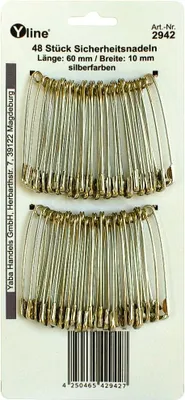 Imagen del producto de Alfileres maxi, 60 mm, 48 unidades, alfileres grandes de color plateado para uso creativo