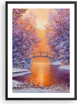 Produktbild von Gerahmtes Poster - Schwarzer Rahmen - Brücke Schnee Wald - 50x70 cm - Wand Bild - Wanddeko - Wandbilder - Kunstposter - Wandposter - Bilderrahmen - Bilder - Kunstdruck - P2BPA50x70-4545