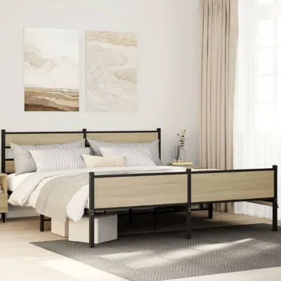Produktbild von (NEU 2026) Metallbett ohne Matratze, Sonoma-Eiche 183x213 cm - Klassische Betten - 39.2 kg