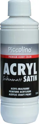 Produktbild von Acrylfarbe seidenmatt Weiß 250ml Flasche - Piccolino Acryl Satin, Premium Hobby Color
