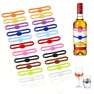 Glasmarkierungen 24er-Set Silikonringe wiederverwendbar 12 Farben 8 cm