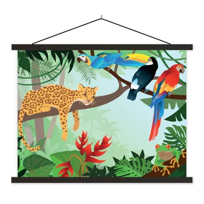 Produktbild von MuchoWow® Textilposter Dschungeltiere - Tukan - Jungen - Mädchen - Leopard 150x113 cm mit schwarzem Rahmen - Wohnzimmer