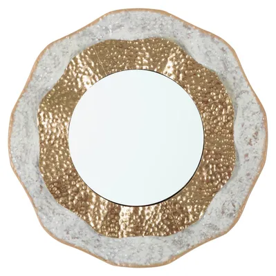 Imagen del producto de Espejo de pared Shai, metal y vidrio, diámetro 54,5 x 4,5 cm, color dorado y crema, diseño de Mauro Ferretti