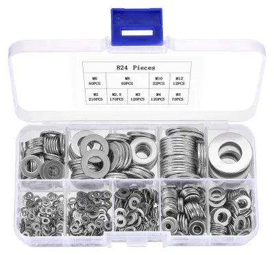 Produktbild von Unterlegscheiben-Set, Gehäusescheiben, Edelstahlscheiben, flache Metallscheiben für Schrauben, M2 M2,5 M3 M4 M5 M6 M8 M10 M12, Unterlegscheiben-Set, Sortiment an Federscheiben