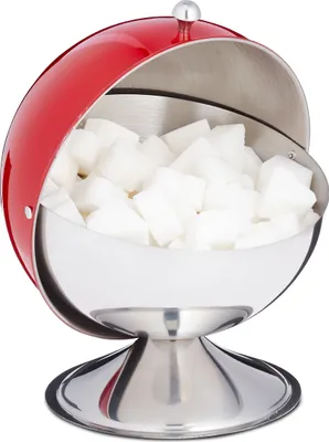 Produktbild von Relaxdays Zuckerdose, mit Rolldeckel, glänzender Edelstahl, für Zucker & Süßigkeiten, Bonbondose, Zuckerkugel, rot