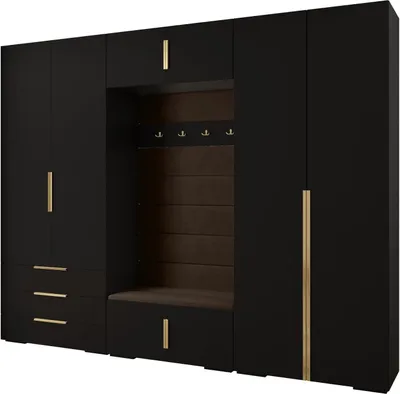 Produktbild von MEBLE KRYSPOL Inova 1 Möbelset Garderobe, 236,7x300x47cm - Schwarz, Manila 04, Gold