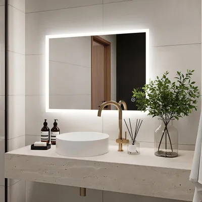 Produktbild von Heilmetz LED Badspiegel 80 x 60 cm mit Beleuchtung, Beschlagfrei, Dimmbar, 3000K 4000K 6500K, Touch-Schalter, Wandspiegel