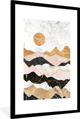 Produktbild von MuchoWow® Gerahmtes Poster Marmor - Gold - Berge 60x90 cm - Poster mit Schwarzem Bilderrahmen Wandposter Rahmen Foto Bilder - Dekoration - Wandposter Wohnzimmer - Hochwertig