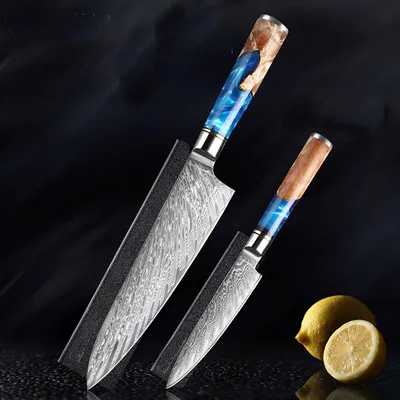 Immagine prodotto di Set di coltelli Damasco in acciaio inox VG10 Il set comprende il coltello da chef e lo spelucchino