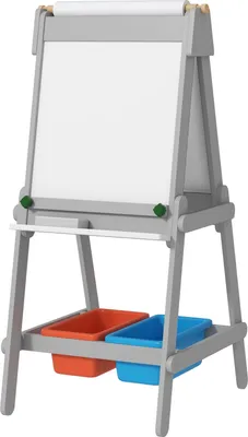 Zdjęcie produktu dla Tablica dla dzieci 3 w 1, dwustronna sztaluga dla dzieci z tablicą, tablica suchościeralna, sztaluga z gumką, papier do rysowania, pudełka do przechowywania, dla dzieci 3-8 lat, szary