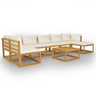 Produktbild von 8-tlg. Garten-Lounge-Set mit Auflagen Creme Massivholz Akazie