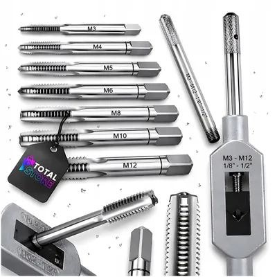 Produktbild von Gewindebohrer-Set + Gewindebohrerschlüssel M3 M4 M5 M6 M8 M10 M12