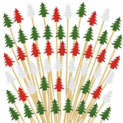 Immagine prodotto di Spiedini per cocktail a forma di albero di Natale, confezione da 100 pezzi, in bambù, lunghezza 13,5 cm, per decorazioni