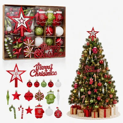 70-teiliges Weihnachtskugel-Set mit Baumtopper-Stern