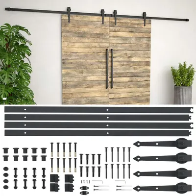 Produktbild von vidaXL Schiebetür-Beschlagsatz 2x183 cm Stahl Schwarz