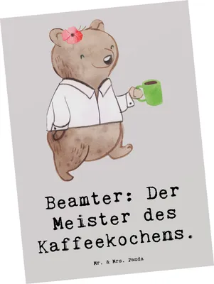 Produktbild von Mr. & Mrs. Panda Postkarte Beamter Kaffeemeister - Grau Pastell - Geschenk, Berufsalltag, Gesundheit, humorvoll, Grußkarte, Spruch, Berufspassion, Postkarten, Motivkarte