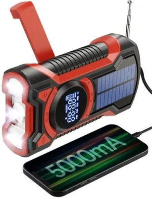Zdjęcie produktu dla Radio awaryjne zasilane energią słoneczną i ręcznym nakręcaniem – zestaw akumulatorów – przenośny alarm SOS – funkcja powerbanku
