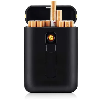 Produktbild von Zigarettenetui, Zigarettenbox, Zigarettenspender, mit Feuerzeug, Zigarettenschachtel für 20 Stück Zigaretten, Elektrisches Feuerzeug