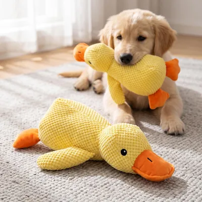Productafbeelding van Honden speelgoed, anti-stress eend, zacht pluche, piepend, interactief, 20 cm, geschikt voor puppy's