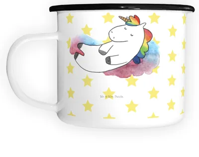 Produktbild von Mr. & Mrs. Panda Haferl Einhorn Wolke 7 - Weiß - Geschenk, Pott, Menschen, Deko, Emaille Becher, Einhörner, Lustig, Unicorn, Große Tasse, Teetasse
